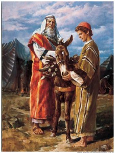 Abraham and Isaac a painting of abraham preparing to sacrifice his only son Isaac.